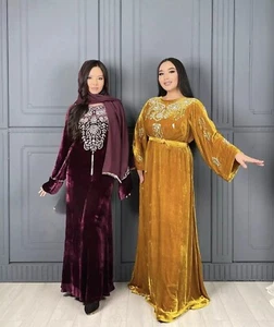 Eid Moroccan Dress Dubai Kaftan Abaya Farasha Long Gown Ramzan Georgette SALE - Picture 1 of 7