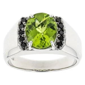 3.11 Ctw Lab Created Peridot & Spinel 14K White Gold Over Oval Band Men's Ring - Picture 1 of 7