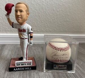 Aaron Hill Signed Game Used Ball 2 Cycles Inscription w Bobblehead 2013 Dbacks