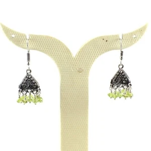 Earrings Natural Peridot Gemstone Handmade Beads Jewelry Oxidized Jhumki Jewelry - Picture 1 of 2