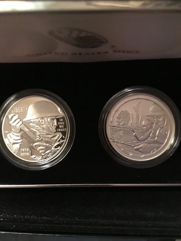 2018 WORLD WAR I CENTENNIAL SILVER $ + ARMY MEDAL 2 COIN SET FROM US MINT, GEM Cover