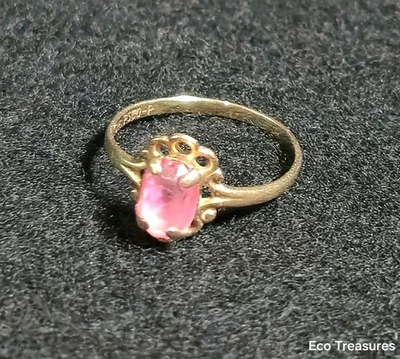 Anillo infantil oro amarillo 10k turmalina rosa rubí joyería regalo para niña hija  Foto 1 de 4