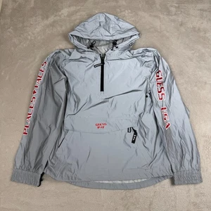 Guess Places Faces Anorak Jacket Mens M Gray Preowned Hooded Quarter Zip Outdoor - Picture 1 of 9