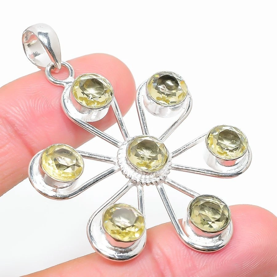 Colgante de plata de ley 925 hecho a mano con piedras preciosas de cuarzo limón tamaño 1,9"" Foto 1 de 1