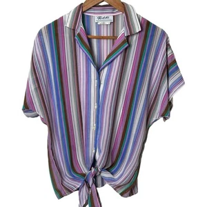 Vintage Teddi of California Size 10 Striped Chiffon Tie Blouse - Picture 1 of 9