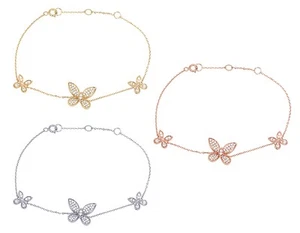 Butterflies 1/2 CT Real Diamond Designer Rolo Link Bracelet 15MM 14K Gold 7" - Picture 1 of 8