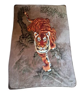 Vintage Acrylic Tiger Animal Print Blanket 88x60 - Picture 1 of 9