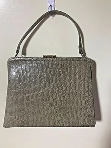 THEODOR California RETRO Mid-Century Faux Crocodile Tan Gray Kelly Purse Handbag - Picture 1 of 7