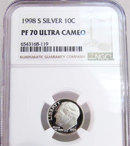 1998 S SILVER Proof 10C Roosevelt Dime NGC- Proof 70 Ultra Cameo Cover