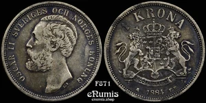 SWEDEN, Oscar II, 1 Krona 1884, VF+ - Picture 1 of 6