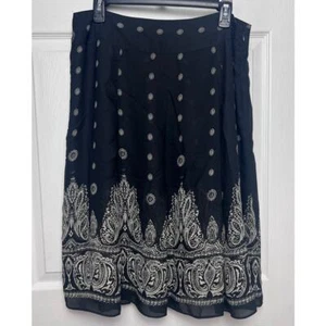 Geofferey Beene Sport Women's Pleated Black Paisley Flowy Lined Skirt Size 14 - Picture 1 of 9