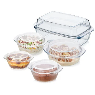Auflaufformen Glas mit Deckel Glasbräter Glasform Eckig Rund Set Backform NEU - Bild 1 von 3