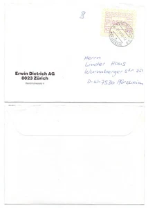 103110 - Beleg Erwin Dietrich AG - Zürich 21.10.1992 nach Pforzheim - Picture 1 of 1