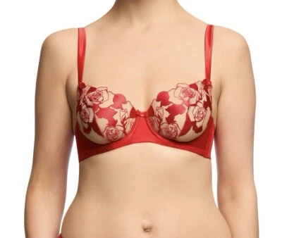 NWT DITA VON TEESE Severine Lace Underwire Bra Size 32D Flame Red Rosabelle Bra - Image 1 of 4