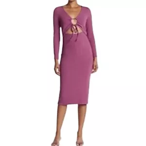 New NSR Cut Out Long Sleeve Bodycon Midi Dress Ribbed Knit Purple Size Large - Picture 1 of 18