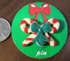 Molded Plastic Christmas Candy Cane Bow Lapel Pin Red White Green New On Card