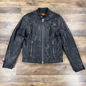 Chaqueta de Cuero Wilsons Para Hombre Pequeña Negra Motociclista Cremallera Motocicleta Edredón Forrado - Imagen 1 de 17