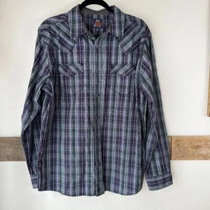 Moon Shine by Brad Paisley Western Shirt  L Purple Blue Plaid Snaps - Picture 1 of 7