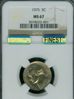 1975 JEFFERSON NICKEL NGC MS67 FINEST GRADE . - Image 1 of 4