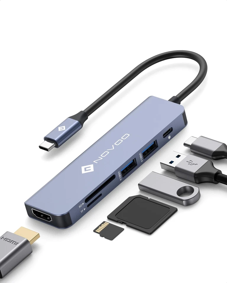 NOVOO Hub USB C, 6 en 1 Adaptador USB C con PD 100W Porta Carga, 4K HDMI, 2 USB - Imagen 1 de 4