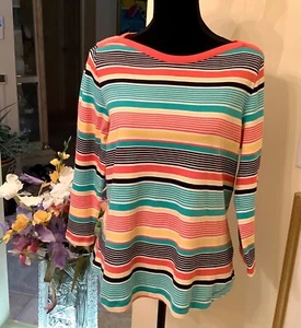 WESTBOUND Multicolor Striped Cotton 3/4 Sleeve Pullover Top~Size XL - Picture 1 of 3