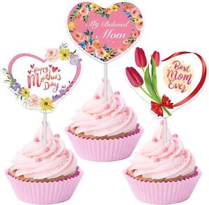 24 Pack Happy Mother's Day Cupcake Toppers - Best Mom Ever Cake Topper Picks for