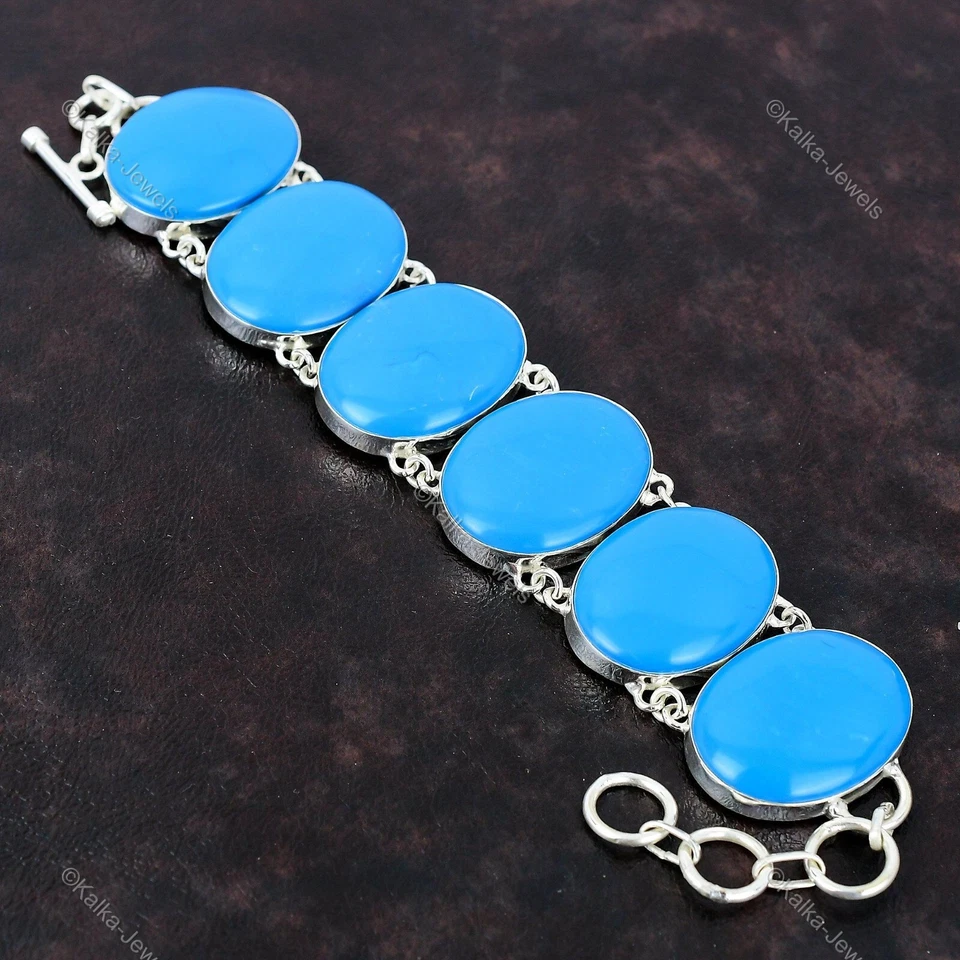 Браслет из стерлингового серебра 925 пробы с бирюзой регулируемый драгоценный камень спящая красавица - Изображение 1 из 4