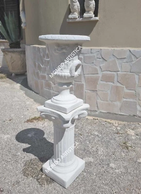 VASO CALICE CON BASE COLONNA FIORIERA PER ESTERNO DA GIARDINO IN  CEMENTO  MARMO - Immagine 1 di 4