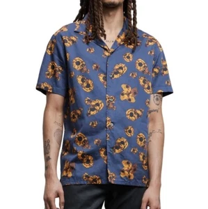 John Varvatos Men's Danny Vibrant Floral Print Cotton Camp Shirt Resortwear Blue - Picture 1 of 5