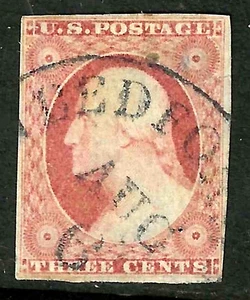 Sc #10/11 VF-XG Near 4 Margin AUG 6 Cancel 3 Cent Washington 1851-57 US 91B44 - Picture 1 of 1