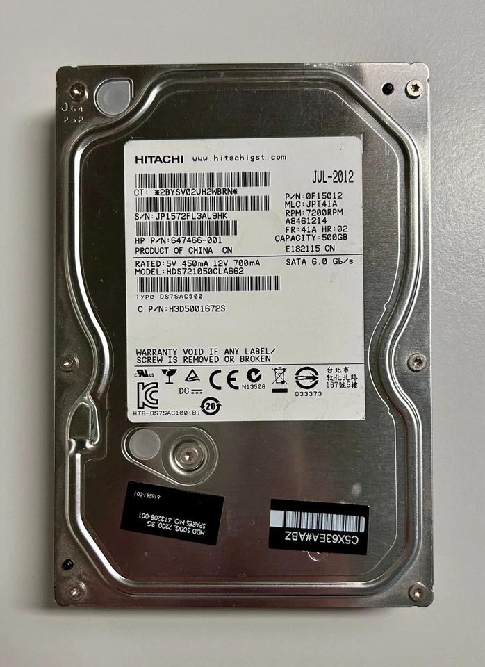 Hard Disk Hitachi H3D5001672S 500GB 3.5" SATA – Perfettamente Funzionante - Immagine 1 di 4