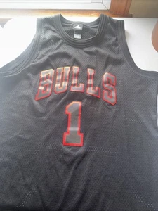 RARE VTG NBA Adidas Chicago Bulls Derrick Rose Jersey 1 Mens Large SEWN Black 1 - Picture 1 of 6