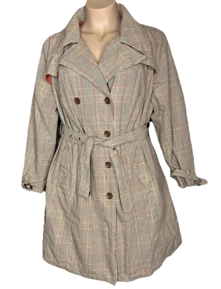 Gabardina Merona Pata de Gallo Talla 24 Doble Pecho Marrón Naranja Algodón Leer Foto 1 de 4