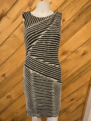 Nicole Miller Midi Sheath Dress Womens M Black Gray Stripe Zip Back Sleeveless - Image 1 of 4