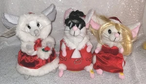 Set Of 3 Vintage GEMMY Light Up, Singing & Dancing Mouse Mr Mrs Claus Mice Cute  - Picture 1 of 9