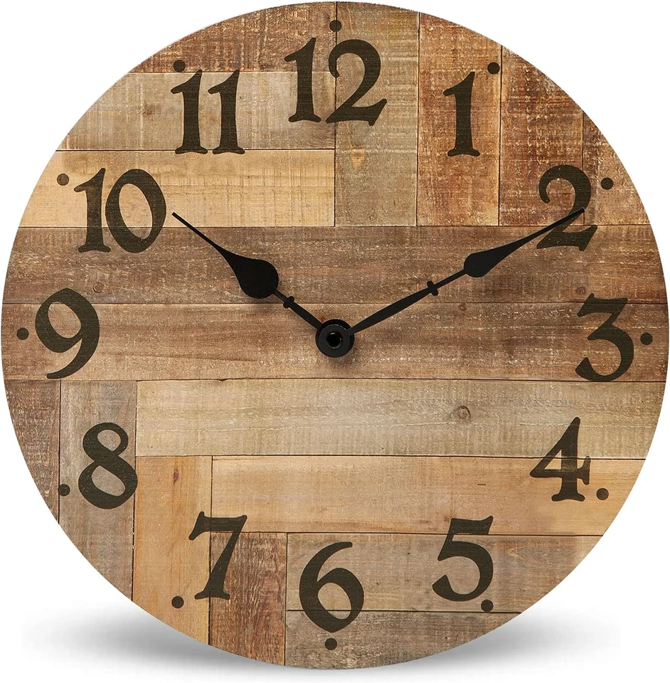 NIKKY HOME Rustic Farmhouse Wall Clock - 12 Inch Battery Operated Silent Non Tic