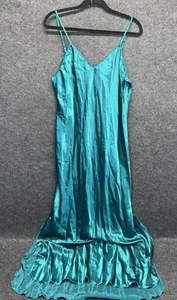 Vintage 90s Long Camisole Slip Night Dress Teal Size L - Bild 1 von 12