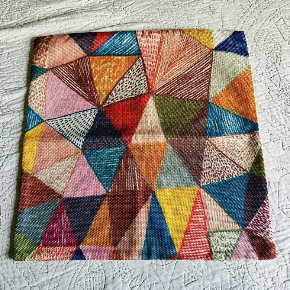 Funda de almohada arte geométrico tela dibujada a mano triángulo colorido caprichoso Foto 1 de 4
