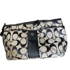 Coach Signature Multifunction Laptop Baby Travel Tote F21865. Gray Black Purse - Picture 1 of 12