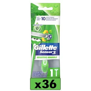 Gillette Sensor3 Sensitive Men's Disposable Razor 1 Razor - Case of 36 - Picture 1 of 8