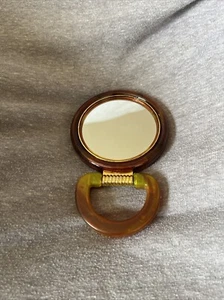 Vintage Double Sided Hand Mirror Brown Plastic 5.5” MCM Magnified Tortoise shell - Picture 1 of 4