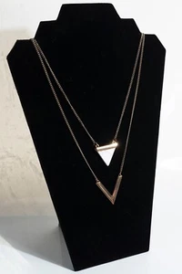 Vintage Marble Golden Chevron Double Strand Necklace Silvertone Chains - Picture 1 of 3