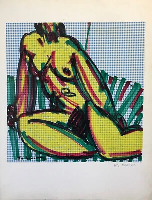 Alain Michel Boucher - Original Painting - Gouache - Nude Sitting - Image 1 of 2