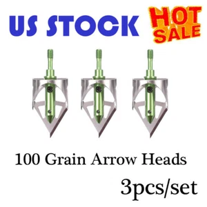 3X Hunting Broadheads,360° Cuting Archery Broadhead 100 Grain Screw-in Arrow Tip - Picture 1 of 6