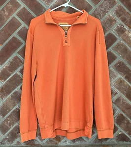 Tommy Bahama Quarter Zip Sweater Mens Medium Orange Ribbed Pullover - Picture 1 of 10