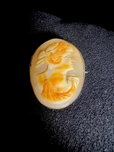 Broche camafeo de diosa griega concha tallada antigua de plata de ley 925 - Imagen 1 de 8