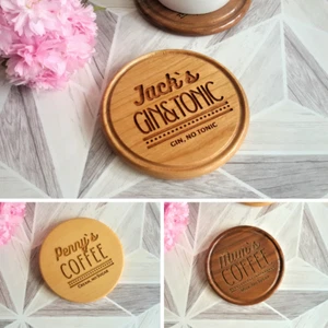 Drinks Order Personalised Wooden Coaster - Round, Tea, Coffee, Drink, Wine, Gin - Picture 1 of 19