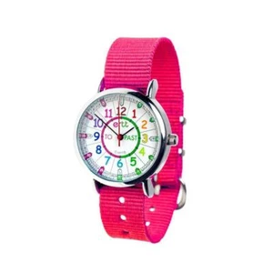 Easy Read Kids Watch (Pink Band with Rainbow face ) Learn to tell the time (Past - Picture 1 of 1