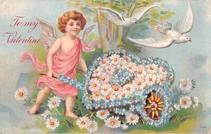 POSTKARTE GRUSS AMOR THEMA ZU MEINEM VALENTINSTAG ( GEPRÄGT ) - Bild 1 von 2