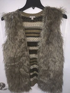 Eyeshadow Faux Fur Open Vest Womens M Brown - Picture 1 of 5